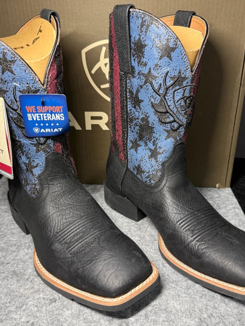 ARIAT Sport Liberty Antler Square Toe Cowboy Boot - Size 9.5 - Midnight Flag